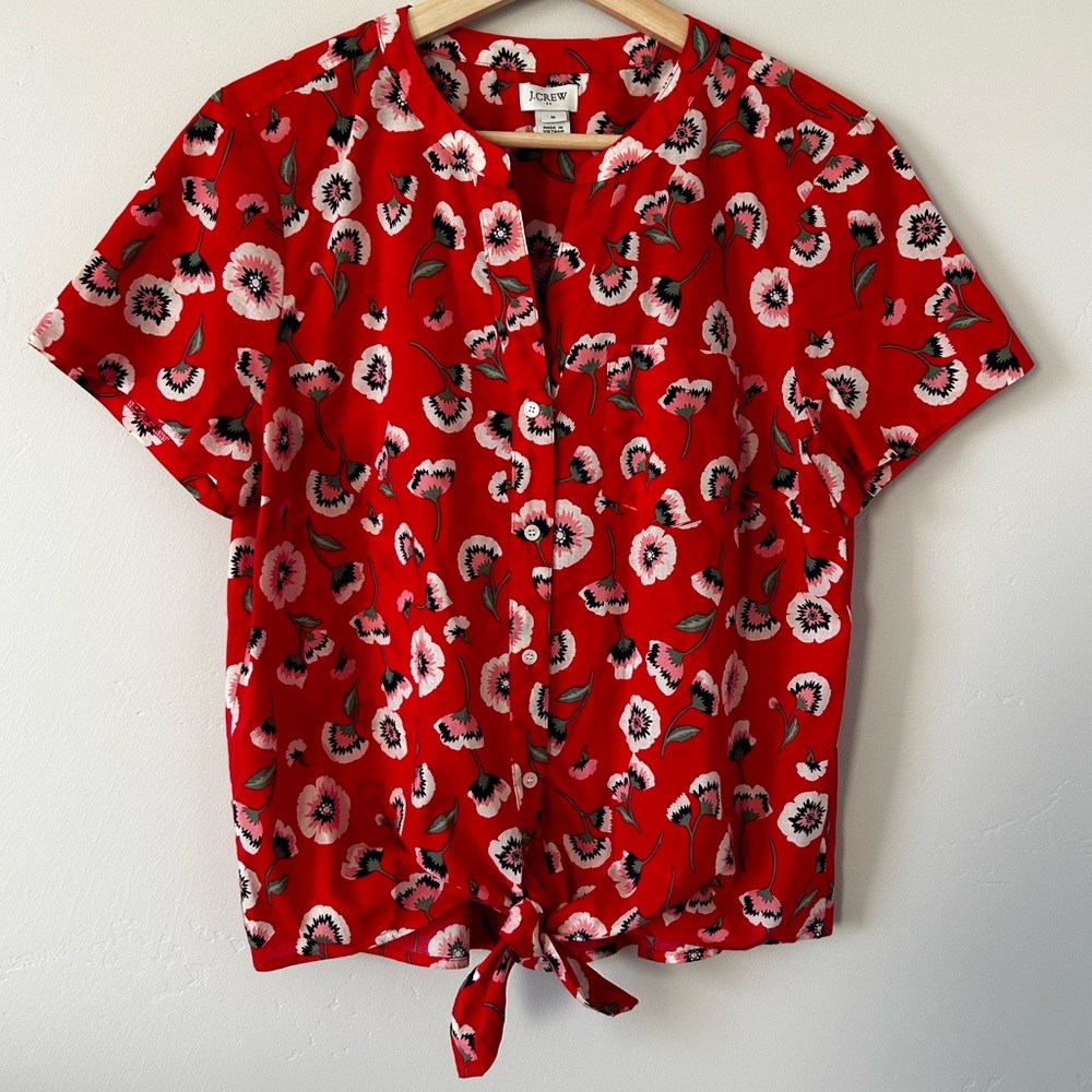 J. Crew Red Poppy Floral Short Sleeve Top